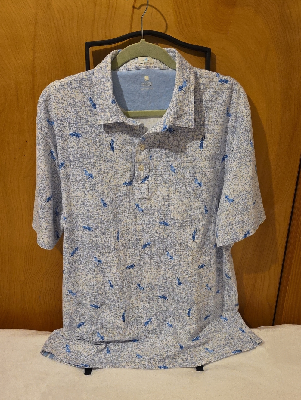 Men's Johnnie O Light Blue Short-Sleeve Polo Shirt with Blue Hula Girl Print